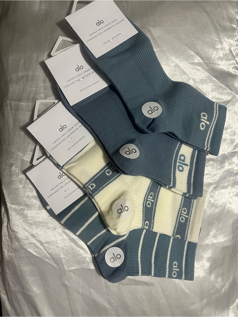 Yoga Crew Socks - Blue & Cream (4pack)